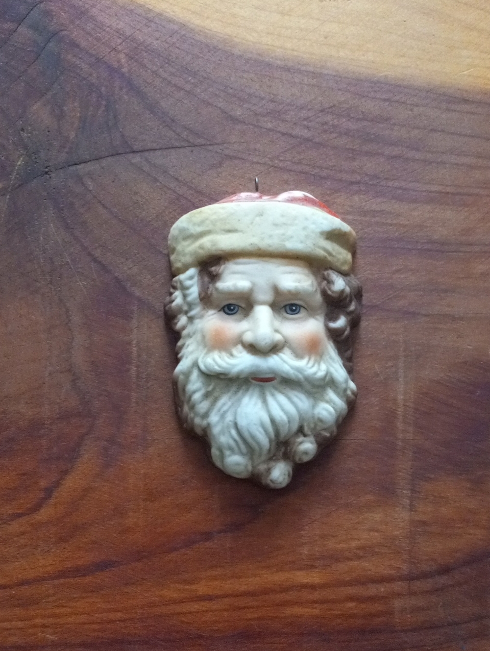 1986 Enesco Porcelain Old World Santa Claus Face Head Christmas Ornament